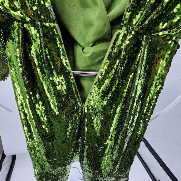 ASOS Design Womens Size 6 Tall Green Sequin Mini Dress V Neck Draped - Picture 8 of 12